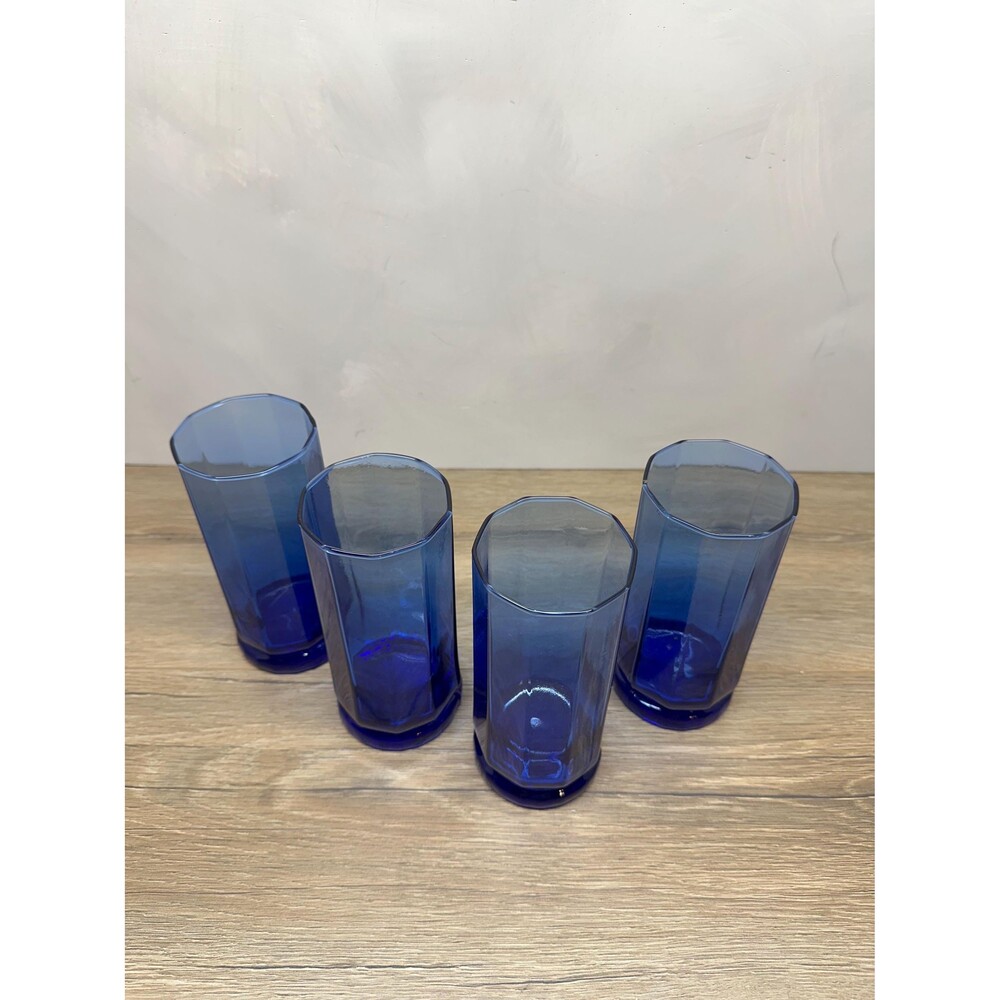 Vintage 1990s Anchor Hocking Cobalt Blue Essex Iced Tea Glass Set of 4